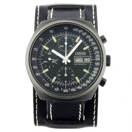 DESOTOS Automatic Chronograph Watch, Day/Date, Valjoux 7750, Black PVD, 1970s