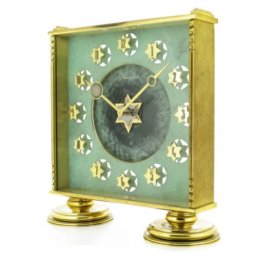 Rare JAEGER LECOULTRE 'Star of David' 8-Days Desk Clock, Ref. 267, Jewish Shield