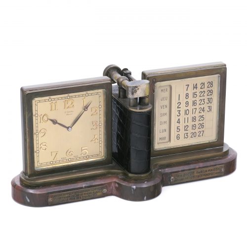 E. Gubelin Art deco Clock with Calendar and Lighter, Ref. 7375