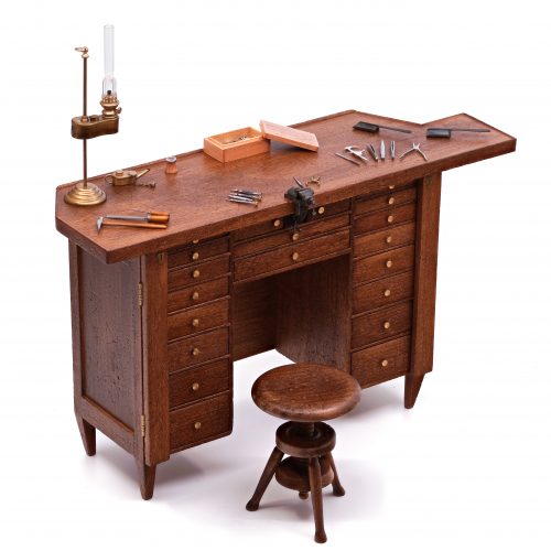 Miniature wooden watchmaker bench, 1980s